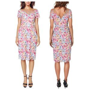 Rene Ruiz Collection Illusion Neckline Floral Lace Dress